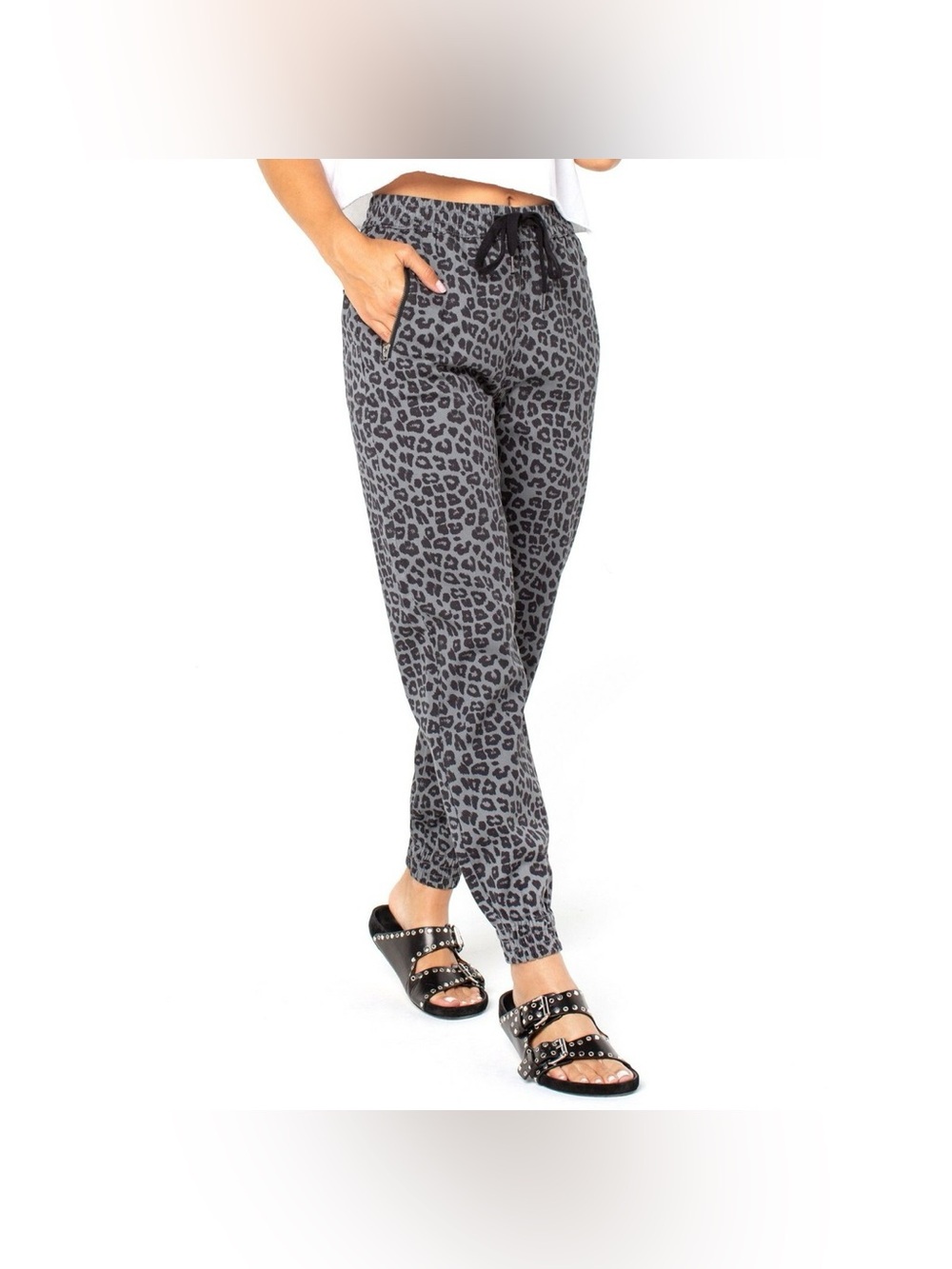 Celebrity Pink High Rise Cheetah Print Cargo Joggers- Gray & Black